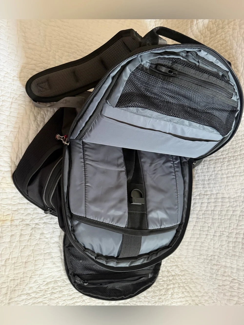 SwissGear Black and Gray Backpack with Red Logo Accent